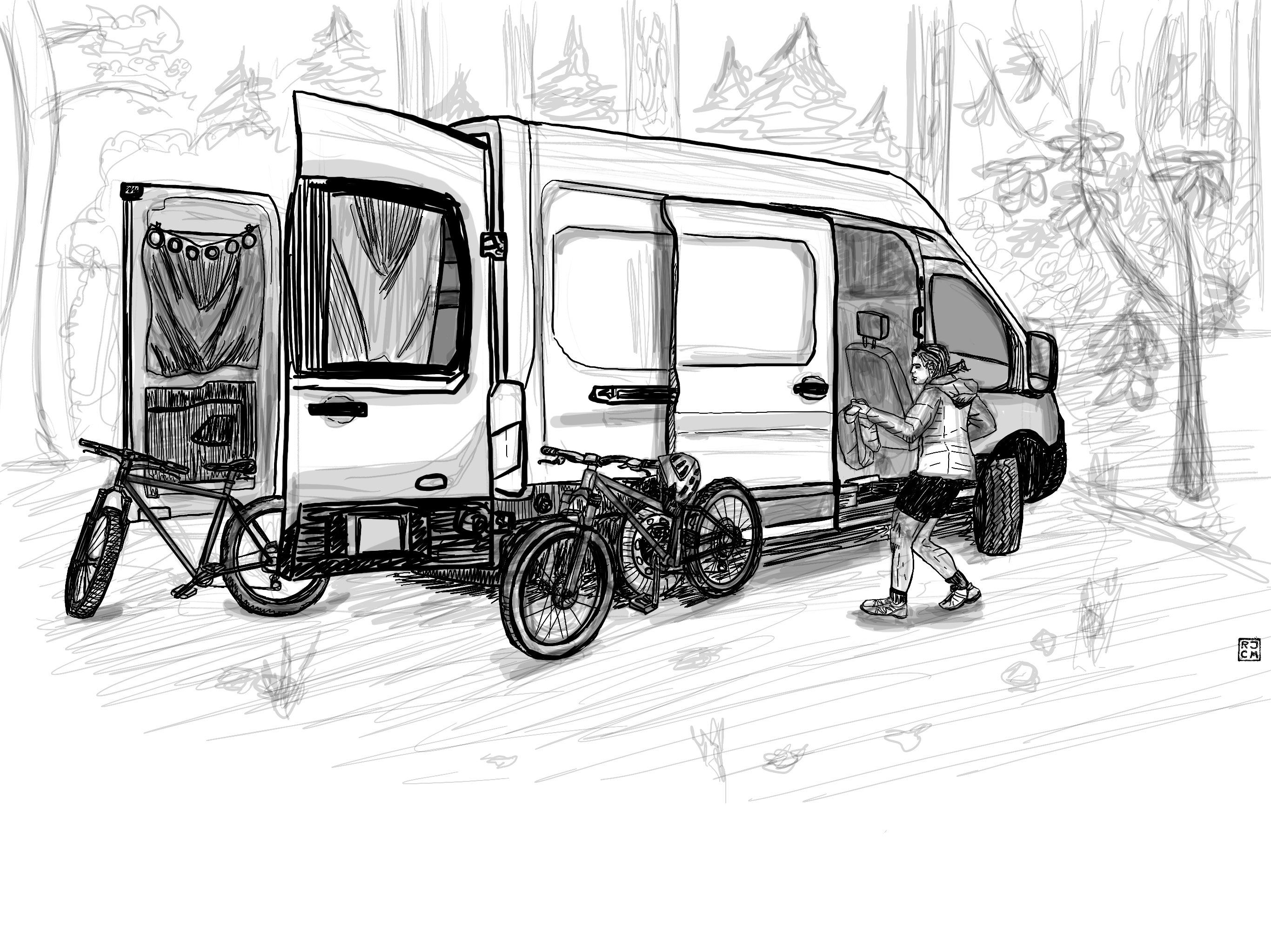 Adventure van set-up with mountain bikes